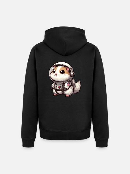 Cute Hamster Astronaut - Unisex Premium Organic Zip Hoodie - black