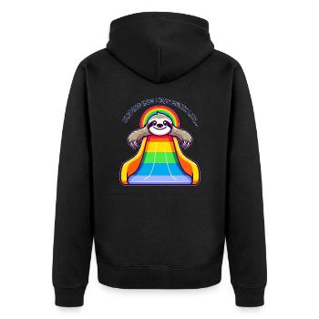 LGBTQ Pride Sloth Rainbow Slide - Unisex Premium Organic Zip Hoodie - black - Back - Nico (187cm)