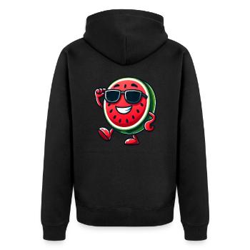 Coole Melone Wassermelone Frucht Sommer Sonnenbril - Unisex Premium Bio Zip Hoodie - Schwarz - Hinten - Nico (187cm)