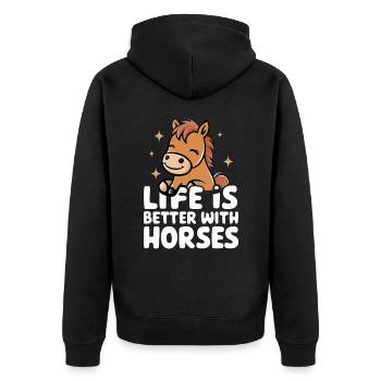 Pferd Pferde Reiten Pferdereiten Sprungreiten - Unisex Premium Bio Zip Hoodie - Schwarz - Hinten - Nico (187cm)