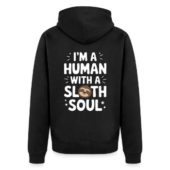 Faultier Faultiere Schlafen Faul - Unisex Premium Bio Zip Hoodie - Schwarz - Hinten - Nico (187cm)