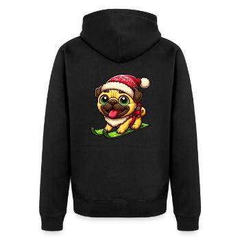 Mops auf Skiern Winterspaß Weihnachten - Unisex Premium Bio Zip Hoodie - Schwarz - Hinten - Nico (187cm)