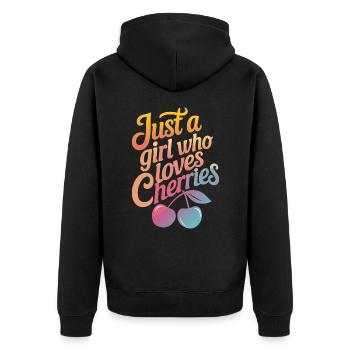 Kirsche Kirschen Früchte Essen - Unisex Premium Bio Zip Hoodie - Schwarz - Hinten - Nico (187cm)