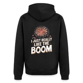 Pyrotechniker Feuerwerk Pyrotechnik - Unisex Premium Bio Zip Hoodie - Schwarz - Hinten - Nico (187cm)