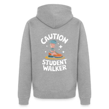 Amputation Behinderung - Unisex Premium Bio Zip Hoodie - Grau meliert - Hinten - Nico (187cm)