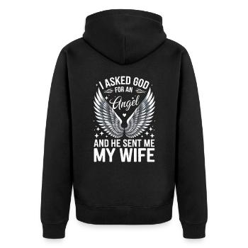 Frau Ehefrau Partnerin Familie Verheiratet - Unisex Premium Bio Zip Hoodie - Schwarz - Hinten - Nico (187cm)