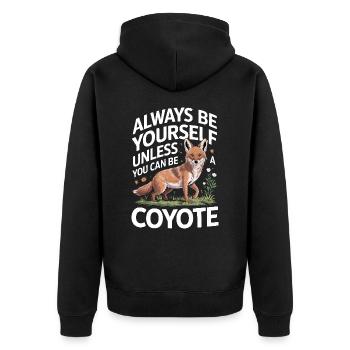 Kojote Tier Lustig - Unisex Premium Bio Zip Hoodie - Schwarz - Hinten - Nico (187cm)