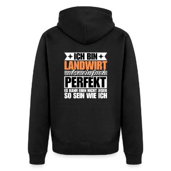 Perfekter Landwirt - Unisex Premium Bio Zip Hoodie - Schwarz - Hinten - Nico (187cm)