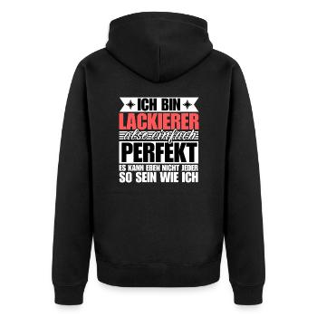 Perfekter Lackierer - Unisex Premium Bio Zip Hoodie - Schwarz - Hinten - Nico (187cm)