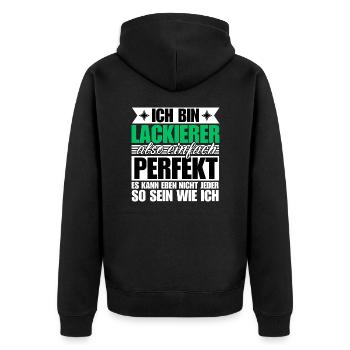Perfekter Lackierer - Unisex Premium Bio Zip Hoodie - Schwarz - Hinten - Nico (187cm)