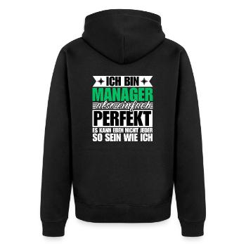 Perfekter Manager - Unisex Premium Bio Zip Hoodie - Schwarz - Hinten - Nico (187cm)