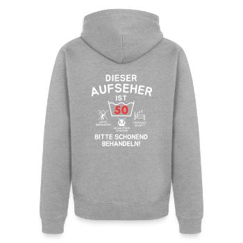 Dieser Aufseher ist 50. Schonend behandeln - Unisex Premium Bio Zip Hoodie - Grau meliert - Hinten - Nico (187cm)