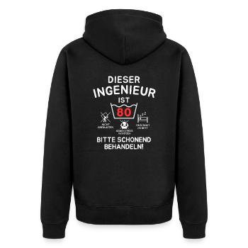This engineer is 80. - Unisex Premium Organic Zip Hoodie - black - Back - Nico (187cm)