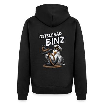 Ostseebad Binz mit lustige Möwe mit Anker - Unisex Premium Bio Zip Hoodie - Schwarz - Hinten - Nico (187cm)