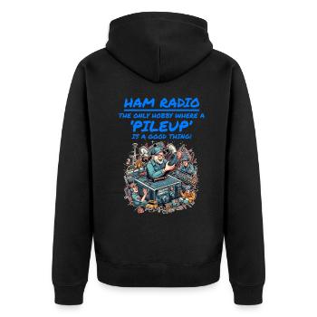 Ham Radio Operator Playful Cartoon Funny Hobby - Unisex Premium Organic Zip Hoodie - black - Back - Nico (187cm)