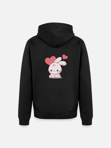 Kawaii Rabbit with Hearts - Unisex Premium Organic Zip Hoodie - black