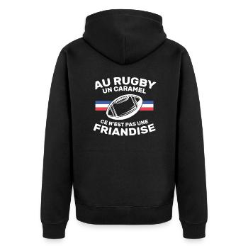 Au Rugby Un Caramel C'est Pas Une Friandise - Veste à capuche bio Premium Unisexe - noir - Dos - Nico (187cm)