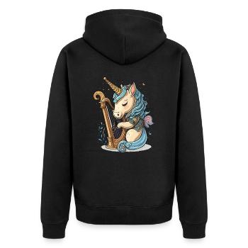 Harmonious Unicorn - Unisex Premium Organic Zip Hoodie - black - Back - Nico (187cm)