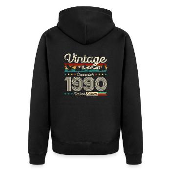 35. Geburtstag Original Dezember 1990 Jahrgang 90 - Unisex Premium Bio Zip Hoodie - Schwarz - Hinten - Nico (187cm)
