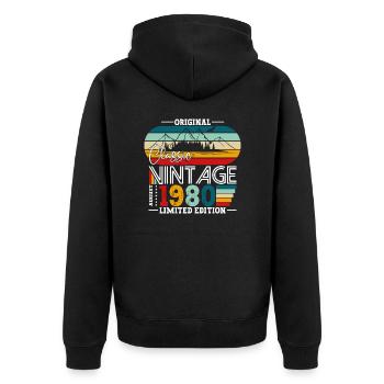 44. Geburtstag Original August 1980 Jahrgang 1980 - Unisex Premium Bio Zip Hoodie - Schwarz - Hinten - Nico (187cm)