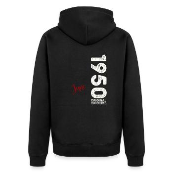 75ème Anniversaire Original Juin Millésime 1950 - Veste à capuche bio Premium Unisexe - noir - Dos - Nico (187cm)