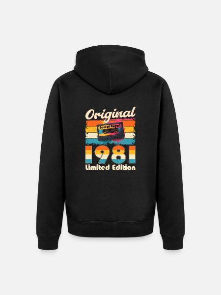 44th Birthday Cassette August 1981 - Unisex Premium Organic Zip Hoodie - black