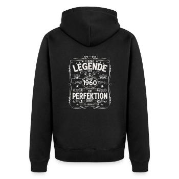 65e anniversaire Légende August Né en 1960 - Veste à capuche bio Premium Unisexe - noir - Dos - Nico (187cm)
