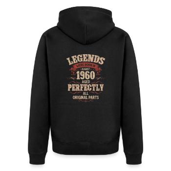65e anniversaire Légende August Né en 1960 - Veste à capuche bio Premium Unisexe - noir - Dos - Nico (187cm)