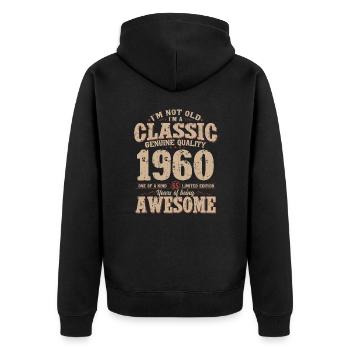 65. Geburtstag Original Jahrgang 1960 - Unisex Premium Bio Zip Hoodie - Schwarz - Hinten - Nico (187cm)