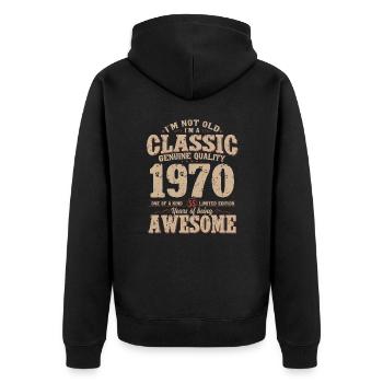 Légende du 55e anniversaire née en 1970 - Veste à capuche bio Premium Unisexe - noir - Dos - Nico (187cm)