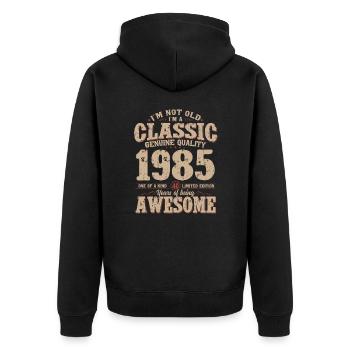 40. Geburtstag Original Jahrgang 1985 - Unisex Premium Bio Zip Hoodie - Schwarz - Hinten - Nico (187cm)