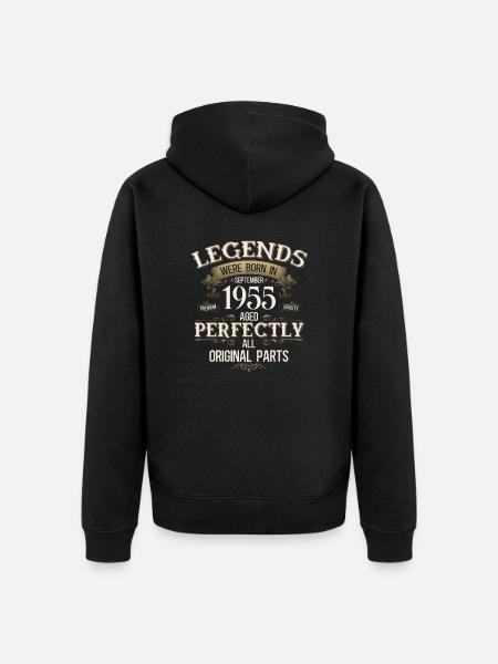 70th Birthday Gift Legend September 1955 - Unisex Premium Organic Zip Hoodie - black