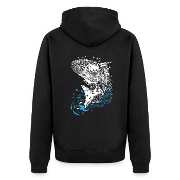 Springender Fisch - Unisex Premium Bio Zip Hoodie - Schwarz - Hinten - Nico (187cm)