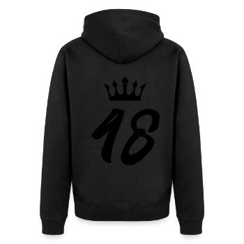 48 Zahl Krone - Unisex Premium Bio Zip Hoodie - Schwarz - Hinten - Nico (187cm)