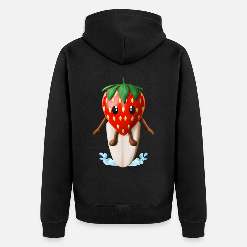 Erdbeere auf Surfboard - Unisex Premium Bio Zip Hoodie - Schwarz
