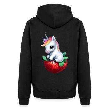 Unicorn on strawberry - Unisex Premium Organic Zip Hoodie - black - Back - Nico (187cm)