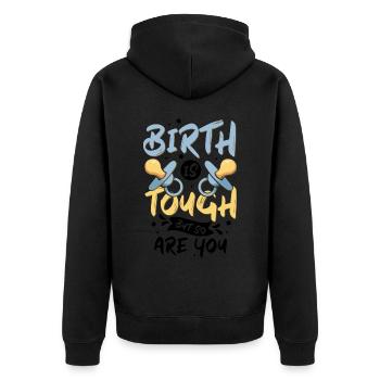 Birth is not only about making babies - Unisex Premium Bio Zip Hoodie - Schwarz - Hinten - Nico (187cm)