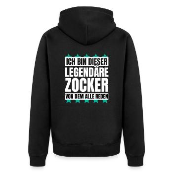 Ich bin dieser legendäre Zocker - Unisex Premium Bio Zip Hoodie - Schwarz - Hinten - Nico (187cm)