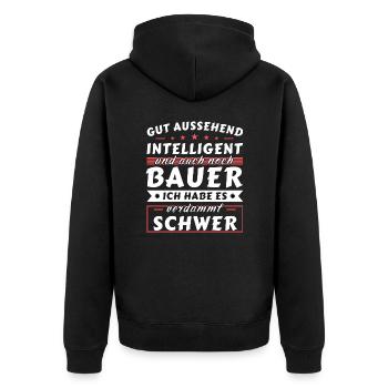 Gut aussehend intelligent - Bauer Edition - Unisex Premium Bio Zip Hoodie - Schwarz - Hinten - Nico (187cm)