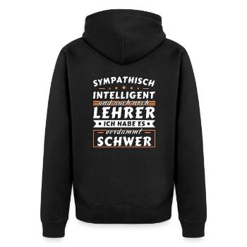Sympathisch und intelligent - Lehrer Edition - Unisex Premium Bio Zip Hoodie - Schwarz - Hinten - Nico (187cm)