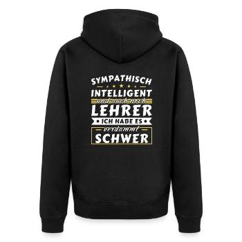 Sympathisch und intelligent - Lehrer Edition - Unisex Premium Bio Zip Hoodie - Schwarz - Hinten - Nico (187cm)