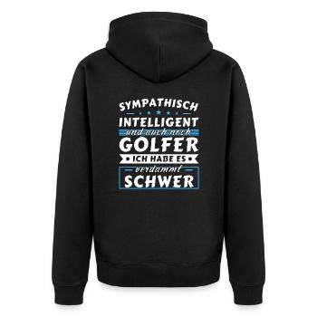 Sympathisch und intelligent - Golfer Edition - Unisex Premium Bio Zip Hoodie - Schwarz - Hinten - Nico (187cm)