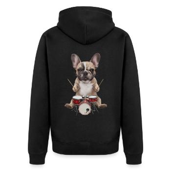 Frenchie Schlagzeug - Unisex Premium Bio Zip Hoodie - Schwarz - Hinten - Nico (187cm)