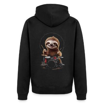Faultier Schlagzeug - Unisex Premium Bio Zip Hoodie - Schwarz - Hinten - Nico (187cm)