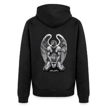 Fallen Angel Gebrochener Engel Engelsflügel - Unisex Premium Bio Zip Hoodie - Schwarz - Hinten - Nico (187cm)
