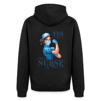 Lustige Krankenschwester mit Humor - Unisex Premium Bio Zip Hoodie - Schwarz - Hinten - Nico (187cm)