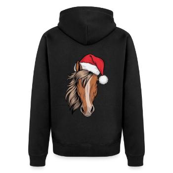 Nikolaus Pferd Weihnachten Weihnachtsmütze - Unisex Premium Bio Zip Hoodie - Schwarz - Hinten - Nico (187cm)
