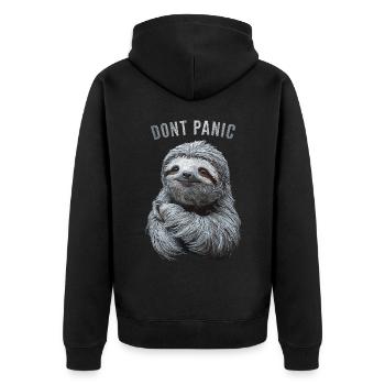 Dont Panic Faultier für Kinder - Unisex Premium Bio Zip Hoodie - Schwarz - Hinten - Nico (187cm)