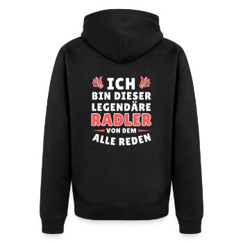 Ich bin dieser legendäre Radler - Unisex Premium Bio Zip Hoodie - Schwarz - Hinten - Nico (187cm)