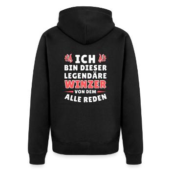 Ich bin dieser legendäre Winzer - Unisex Premium Bio Zip Hoodie - Schwarz - Hinten - Nico (187cm)